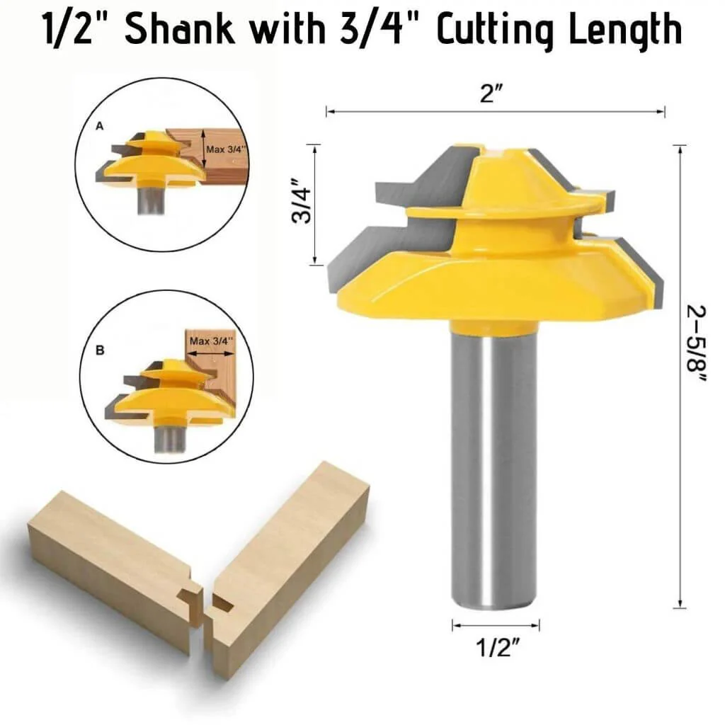 45-degree Lock Miter Router Bit - 1/2" Shank - Image 4